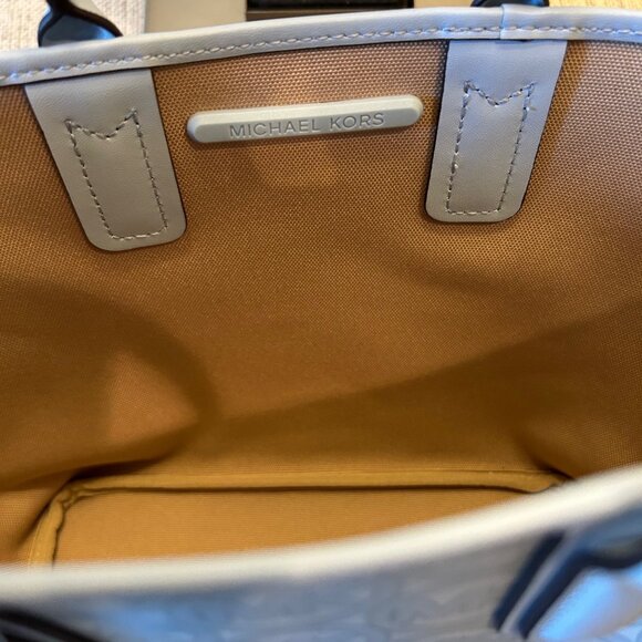 Michael Kors Jodie Small Logo Jacquard Tote Bag In Pale Ocean Blue - Picture 5 of 7